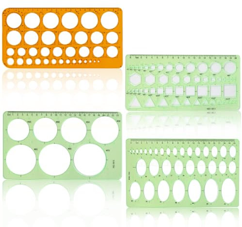 4 Stück Kreisschablone Vorlage, PVC Circle Schablonen, Multifunktionale Quilling Schablone, Transparent Orange und Grüne Kreisschablone zum Zeichnen, für Technisches Zeichnen