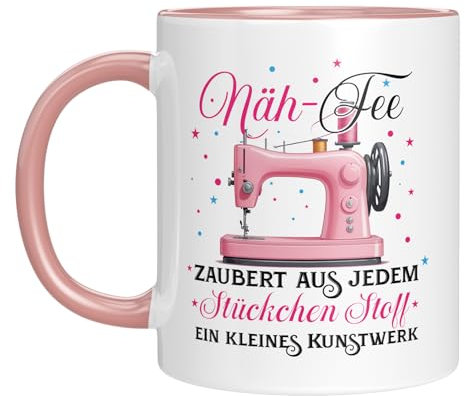 Tasse mit Spruch | Näh-Fee - Zaubert aus jedem Stückchen Stoff ein kleines Kunstwerk | Geschenkidee für Nähliebhaber | Kaffeebecher 330 ml