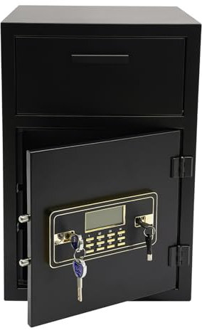 Safe Tresor, 37L Safe Tresor Feuerfest für Zuhause mit 4 Schlüssel und Ersatzbatteriekasten, Intelligentes Alarmsystem, Schmuck Bargeld Medikamente, 35.2x35.2x55cm