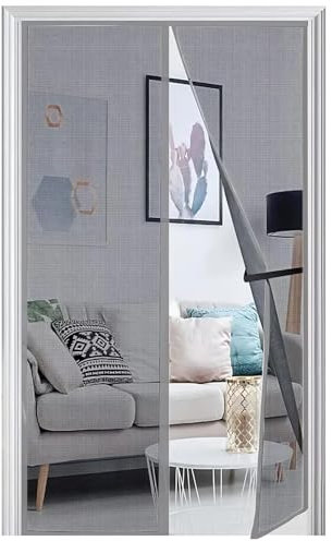 Panngu Fliegengitter Balkontür Magnet 145x210cm, 2024 Verstärkt Fliegenvorhang Terrassentür Magnete Türe Ohne Bohren, Fliegennetz Balkon Insektenschutz Tür, Magnetische Moskitonetz Vorhang Grau