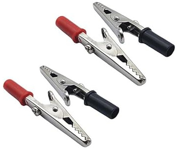 Crocodile Clips Set, Red & Black, 52 mm, 2 Pieces Each, with Screw, Metal Clamps Plastic Handle, Banana Plug Grab Clamp Clips Alligator