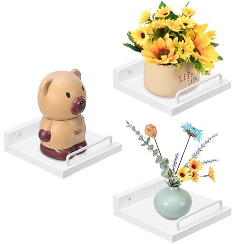 Kldgris Wandregal Weiße Schweberagel, 3er Set Regal Kinderzimmer Wand, 15 cm Mini Regal Wand Wandboard Hängeregal Regale für Wohnzimmer, Bad, Schlafzimmer, Küche Lagerung & Organisation