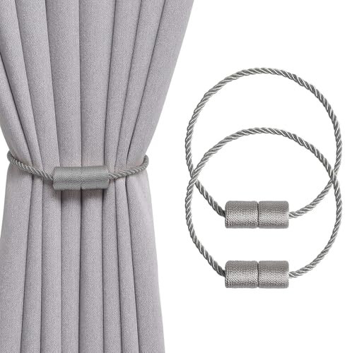 QEEROYO 2 Stück Magnetische Gardinen Raffhalter, Starke magnetische Vorhang-Raffhalter, Vorhang Halter, Vorhang Riemen Clip, Home, Büro, Dekoration, minimalistischer Stil, Grau