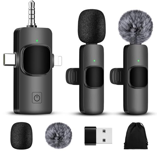 Adiwo Micro Cravate sans Fil pour iPhone/Telephone Android/Ordinateur Portable/Caméra, Micro-Cravate sans Fil, Réduction du Bruit, Plug & Play pour Enregistrement vidéo, Vlogging, TikTok, Youtube.