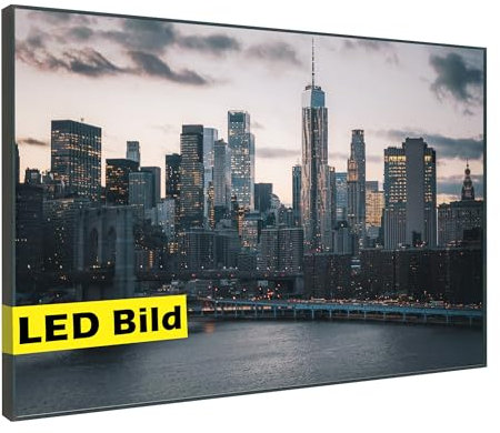 Generisch Leuchtbilder I LED Wandbild Leinwand mit Leuchtrahmen Made in Germany (New York City Manhattan, 40x30 cm, Rahmen: Holz Flora)
