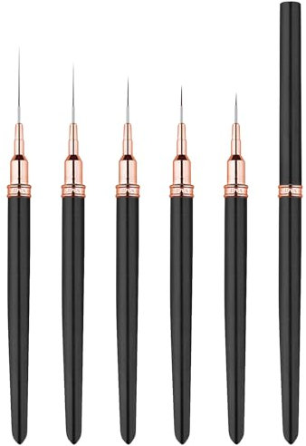 Nail Art Brushes, 5Pcs Liner Brush Nail Art, Nail Dotting Tool for Gel Polish, Long Lines, Details, Drawing, Thin Nail Art Brush with Caps 5 Sizes 7mm/9mm/11mm/15mm/25mm Home Manicure (Black)