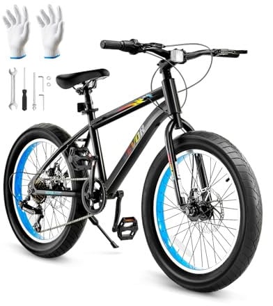 VEVOR Mountainbike MTB-Fahrrad (50,8 cm) mit 7 Gängen, Komfortsattel, Doppelscheibenbremsen, Rahmen aus Kohlenstoffstahl, Sportfahrrad Fahrrad mit dicken Reifen für Trail-Schnee