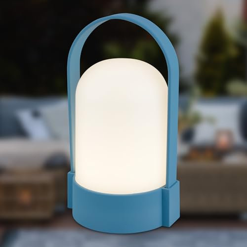 BRILONER - Wireless LED Table lamp IP44 with Touch, Step-dimmable, Replaceable Battery, Bedside lamp, Reading lamp, LED lamp, Camping lamp, Table Light, Battery lamp, Outdoor, 9x8x15.5 cm, Blue