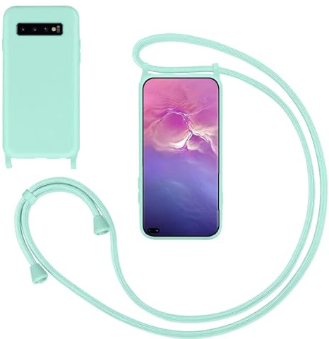 GoodcAcy Silikon Handykette Handyhülle für Samsung Galaxy S10,Smartphone Necklace Hülle mit Band Schutzhülle mit Kette zum umhängen Halskette Flüssig Silikon Case für Samsung Galaxy S10,Mintgrün