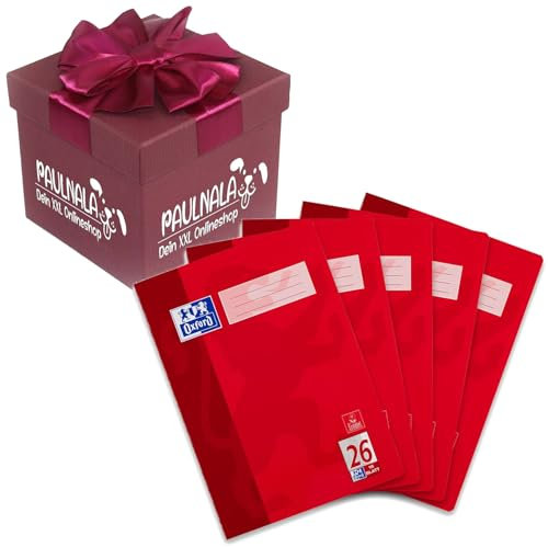 Oxford Schulheft A4, 16 Blatt, Lineatur 26, kariert inkl. Überraschungsgeschenk von Paulnala.de (5, Rot)