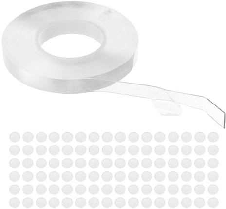 PATIKIL Nastro biadesivo resistente, nastro adesivo nano trasparente per appendere quadri, decorazioni murali, 1 rotolo 5 m x 10 mm x 1 mm e 200 pezzi 8 mm x 1 mm cerchio