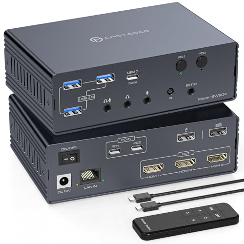 Thunderbolt 4 KVM Switch Dockingstation für 3 Monitore 2 Laptops/Macbooks Erweitertes Triple 4K60Hz HDMI Display mit Displaylink USB3.0/USB C, M1/M2/M3/M4 Mac/Windows/Chrome usw. mit Audio und