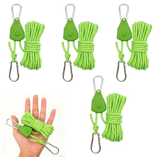 4 Pcs Reflective Tent Guy Ropes, 4mm x 4M Reflective Cord Ropes with Pulley