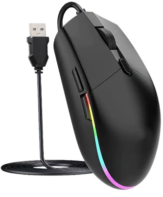 MSMXCS Wired Mouse LED RGB Backlit Mouse with 1.5m USB Cable Mice Wired Optical Computer Games With 2400 DPI 6 Buttons Silent Ergonomic Portable Computer Laptop Corded Mice for All USB Devices Black