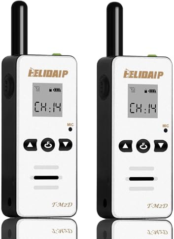 ELIDAIP T-M2D Mini Walkie Talkies 2er Set PMR446 Funkgeräte Aufladbar | 16 Kanäle CTCSS/DCS Tragbare Zwei-Wege-Funkgeräte Set für Restaurant, Hotel, Baustelle, Reisen, Camping & Outdoor (Weiße)
