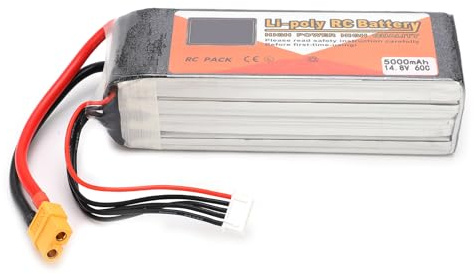 Mtlavishness Batterie LiPo 14,8 V 60 C 5 000 mAh 4S avec Prise XT60 pour Drone de Course RC Haute Performance, hélicoptère, Voiture et Bateau, Source d'alimentation Premium pour