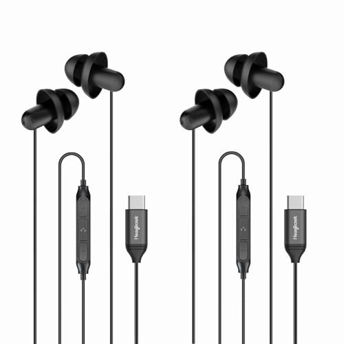 Hearprotek Tipo c Auriculares para Dormir, 2 Pares de USB c Auriculares con micrófono, Aislamiento de Ruido de Silicona, Dormir, para teléfonos Android