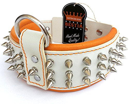 Bestia Echtleder Hundehalsband mit Schraubspitzen und Innenpolsterung