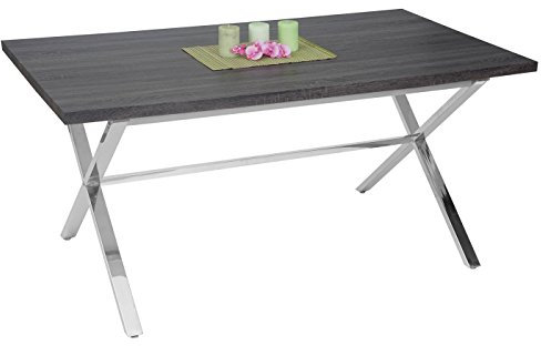 Mendler Esszimmertisch Fano, Tisch Esstisch, Edelstahl 3D-Struktur 160x90cm - Dunkle Eiche-Optik
