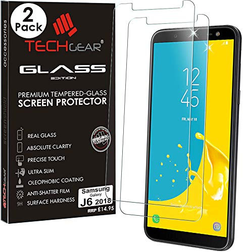 TECHGEAR [2 Pack] Galaxy J6 VERRE, Protecteur d'Écran Original en Verre Trempé Compatible pour Samsung Galaxy J6 (Séries SM-J600)