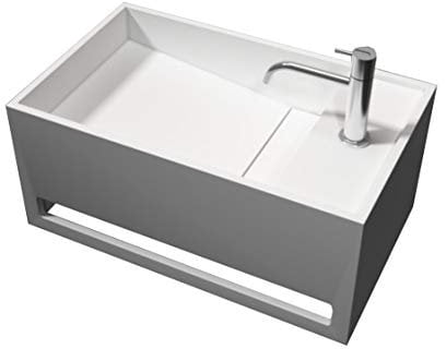 Bernstein Hänge-Waschbecken PB2078 50x30x22 cm - Weiß Matt, Waschplatz aus Mineralguss Solid Stone, mit integriertem Handtuchhalter und vorgebohrtem Armaturenloch - Hand-Waschbecken, Waschtisch