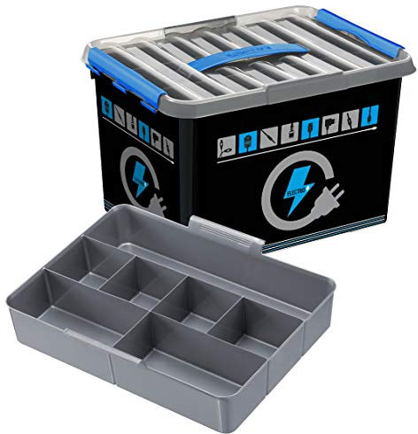 Sunware Q-Line Elektronik Box 22 Liter mit Einsatz Farbe, Schwarz, Transparent, Blau, One Size