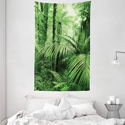 ABAKUHAUS Regenwald Wandteppich und Tagesdecke, Palmen exotische Pflanzen aus Weiches Mikrofaser Stoff Waschbar ohne Verblassen Digitaldruck, 140 x 230 cm, Grün
