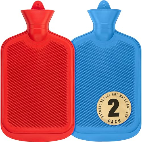 SteadMax Wärmflasche 2L (68oz), Natürlicher Kautschuk, BPA-frei, Heizkissen, Bettwärmer, Große Tragbare Wärmeflasche für Rücken, Nacken, Menstruationsbeschwerden (1 Stück, Rot&Blau)