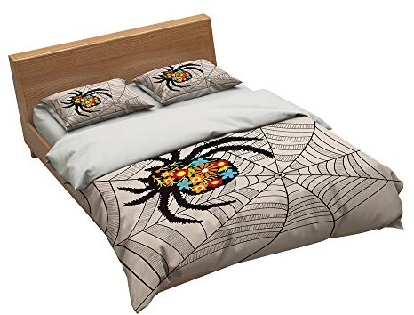 EU-VV Set Biancheria da Letto Modello Animale 1 Copripiumino + 2 Federa 100% Microfibra Trapunta (Ragno,Singolo(150x200cm+2/75x50cm))