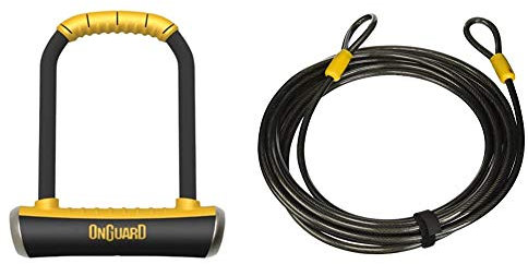 On-Guard 8001 Brute STD-8001 Keyed Shackle Lock - Black, 11.5 x 20.2 cm & Akita-8043 Looped Cable - Black, 22.0 x 1.0 cm