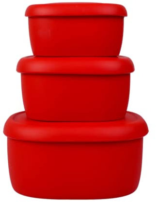 BLUE GINKGO Silicone Food Storage Container Set - Reusable Airtight Food Containers with Lids - Lunch and Bento Boxes for Adults and Kids - Freezer, Red