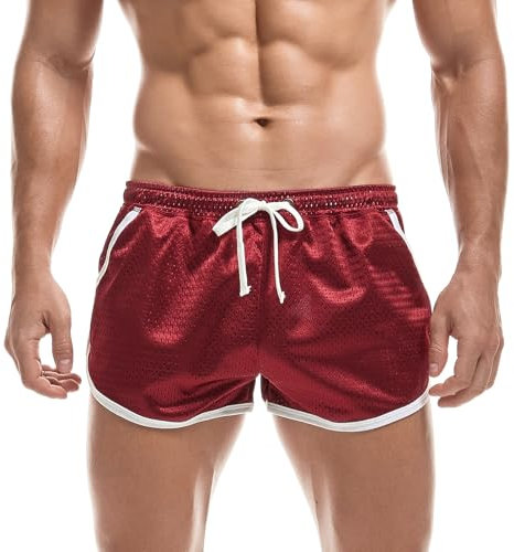 AIMPACT Sport Shorts Herren 3 Inch Mesh Bodybuilding Shorts Atmungsaktiv Turnhose Herren Kurz Training Fitness Sporthose mit Tasch (Rotwein-M)