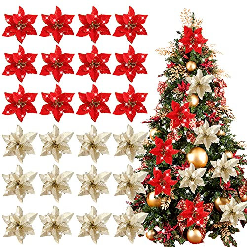24 Stück Weihnachten Funkeln Weihnachtsstern Blumen Künstliche Weihnachten Blumen Hochzeit Weihnachtsbaum Neujahr Ornamente