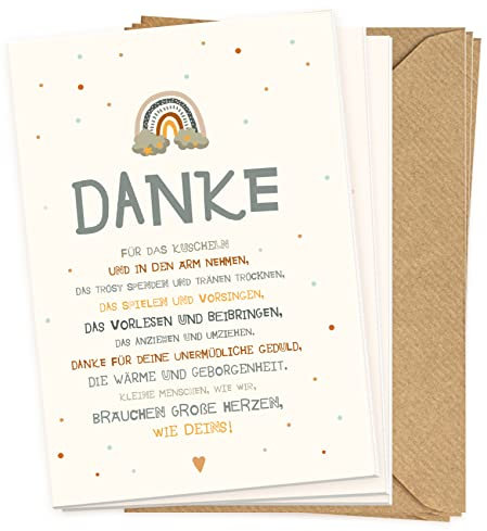 KOKO&LORA® Dankeskarte für Erzieher, Erzieherin mit Kraftpapier-Briefumschlag - Grußkarte mit Naturkuvert (3er Set - Blau)