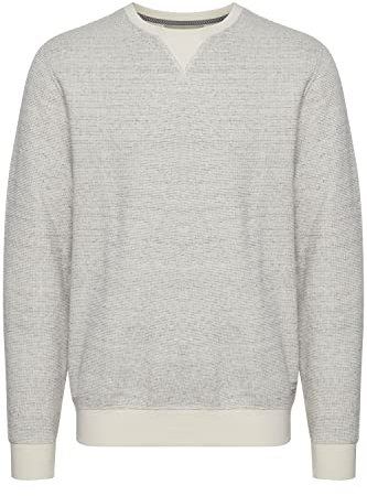 11 Project Egron Herren Sweatshirt Pullover Pulli meliert mit Rundhals-Ausschnitt aus 100% Baumwolle, Größe:L, Farbe:Snow White (110602)
