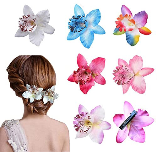 Krokodilklemmen, Bohemien-Orchideen-Blume, Krokodilklemmen, hawaiianische Strandblumen, Haarspangen, tropisches Kostümzubehör für Damen und Mädchen, zufällige Farbe, 12 Stück