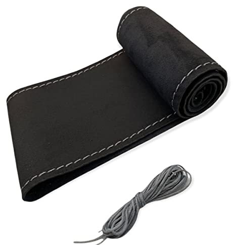 LB121 - Lenkradbezug 37-39 cm zum Schnüren Schwarz Alcantara mit Grau Naht