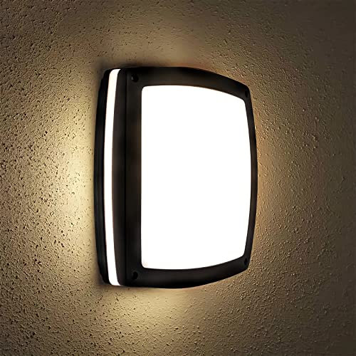 Lumiled Außenwandleuchte Wandlampe Außenleuchte Außenbeleuchtung Wandleuchter Gartenleuchte Flurleuchte Terrasse Fassade IP44 schwarz eckig spritzwasserdicht Aluminium PC 230V E27 Fassung max 12W