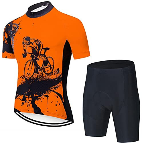 FFFF & OLFEH Radtrikot Set,Fahrradtrikot Herren,Fahrradtrikot Kurzarm + mit 4D Gel Sitzpolster Radhose,Fahrradbekleidung Set für Fahrrad Rennrad MTB (19,S)