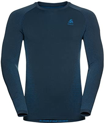 Odlo Herren Funktionsunterwäsche Langarm Shirt Performance WARM ECO, Blue Wing Teal - Indigo Bunting, S