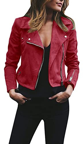 Manteau Femmes Veste en Simili Cuir Zipper Manteau Court Veste Blazer à Manches Longues Blouson de Motard Femme Grande Taille - Veste en Imitation Cuir Printemps Automne
