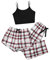 GORGLITTER Damen Schlafanzug 3er Set Cami Plaid Pajamas Nachtwäsche Schlafhose Kariert Hausanzug Weiß S
