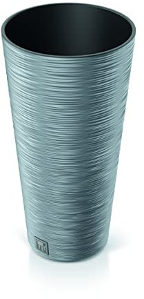 Maceta redonda con aspecto de madera y grano, maceta alta para interiores y exteriores, decoración de jardín contemporánea moderna D 30 cm de altura 57,5 cm (hormigón)