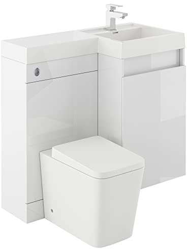 Wiltshire 900mm Right Hand Combination Vanity Unit with WC Worktop White Bathroom Sink Cabinet & Toilet Unit Modern Space-Saving Furniture