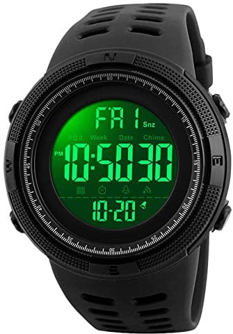 Digitale Herren-Sportuhr, wasserdicht, Militär, Stoppuhr, Countdown, automatisches Datum, Alarm, Schwarz, 1.93*1.93*0.59 inch, Sportlich