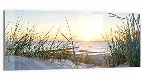 DEQORI Glasbild Echtglas | Motiv Ostsee Sonnenuntergang | horizontal einteilig 150x60 cm | schöne Dekoration | Wandbild für Wohnzimmer, Schlafzimmer, Flur & Küche | moderne Wanddeko
