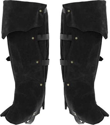 kowaku Kostüm Stiefelüberzüge Ritter Krieger PU Beinschützer Mittelalterliche Beinschützer Piraten Stiefelstulpen Schuhüberzüge Stiefelüberzüge für Cosplay, Schwarz