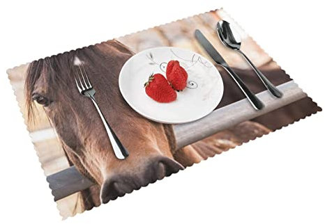 Tischsets mit braunen Pferden, 4 Stück, rutschfest, hitzebeständig, 45 x 30 cm