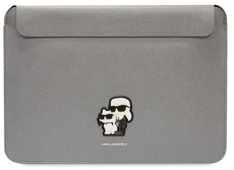 KARL LAGERFELD Saffiano Karl & Choupette 14 Silber Tablettenhülle - Schutzhülle für Tablets (14 Zoll) und Notebooks - Magnetisch, Saffiano-Leder, Logo-Design - Modern - Erwachsener