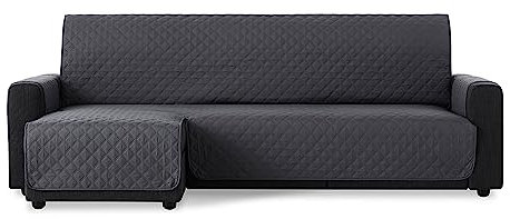MAXIFUNDAS | Funda Sofá Chaise Longue Acolchado Brazo Izquierdo 280cm - Funda Sofá Extrasuave Gris - Funda Cubre Sofá con Cintas Traseras - Funda Chaise Longue Protector Sofá Modelo MAUI